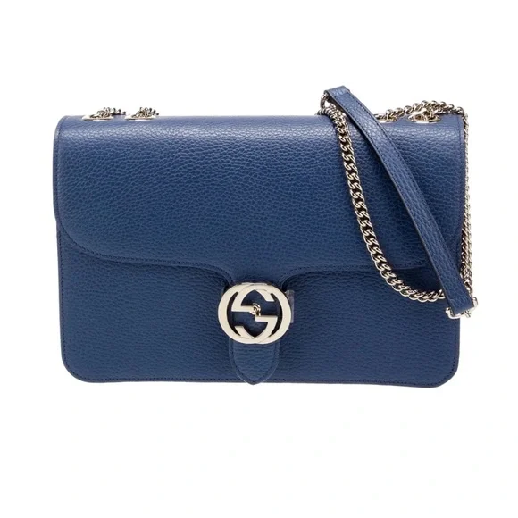 NEW Gucci Interlocking GG logo Blue Caspian Chain Large Bag - Picture 1 of 16
